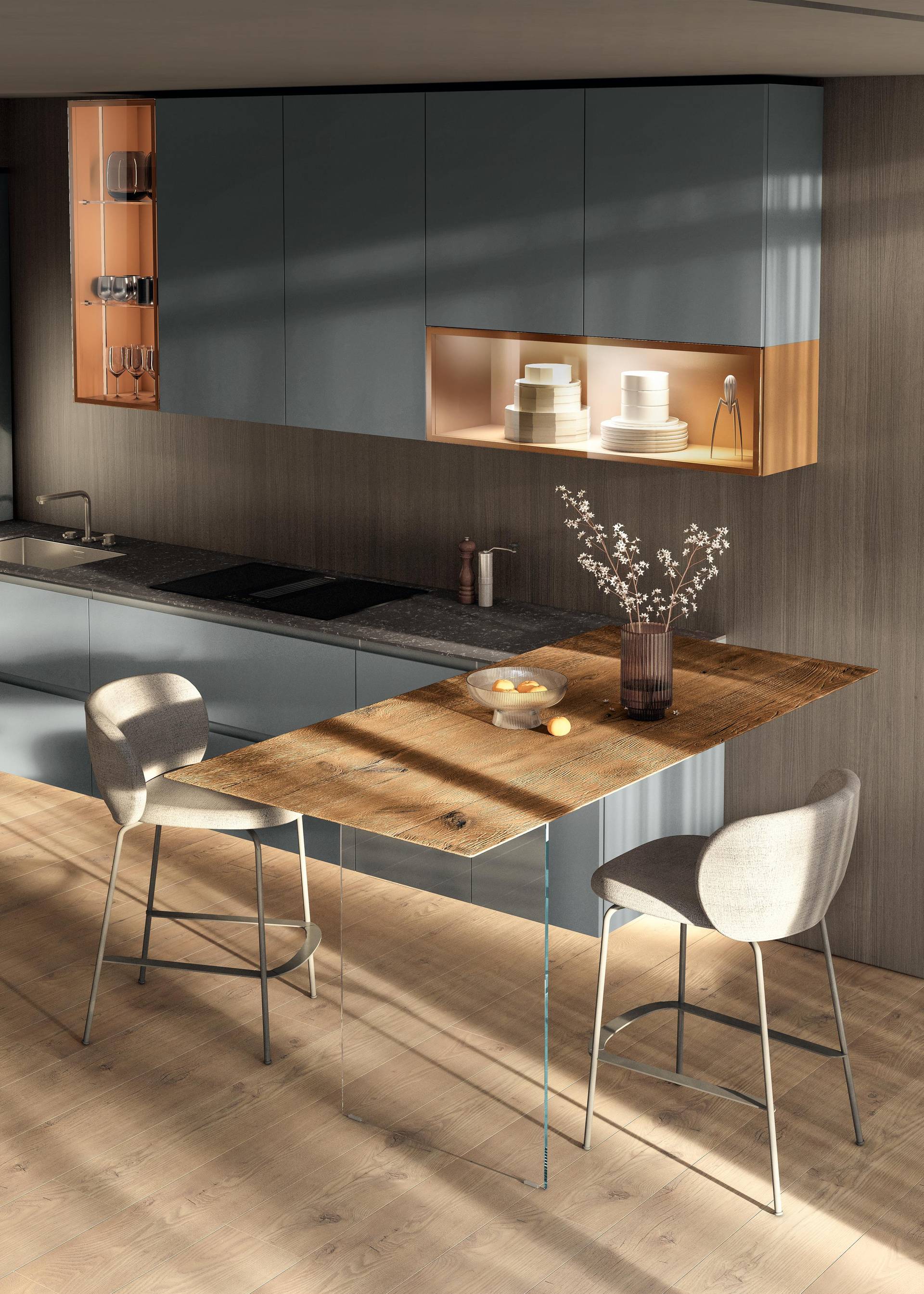 isla de cocina de madera y cristal | Cocina 36e8 Cut | LAGO