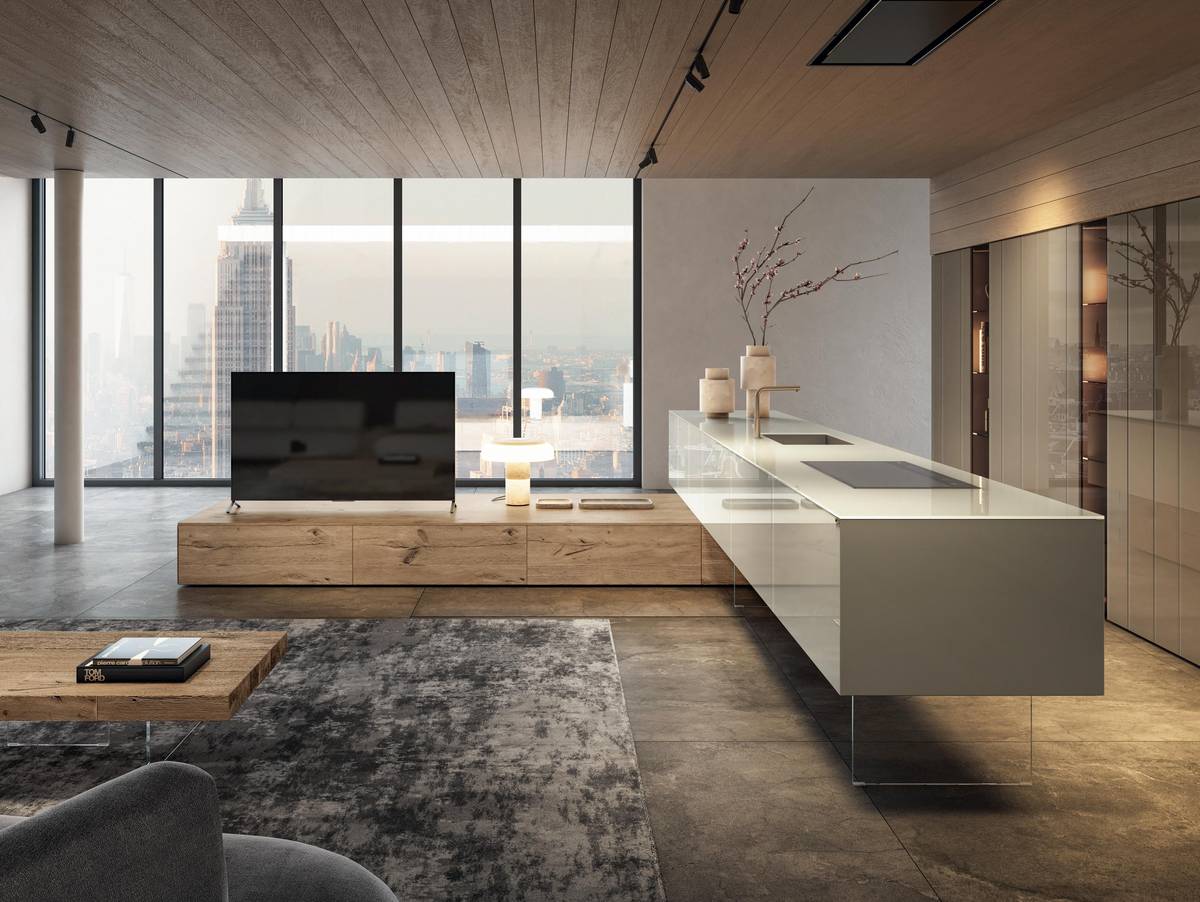 kitchen island with TV cabinet | 36e8 Cut Kitchen | LAGO kitchen island with TV cabinet | 36e8 Cut Kitchen | LAGO