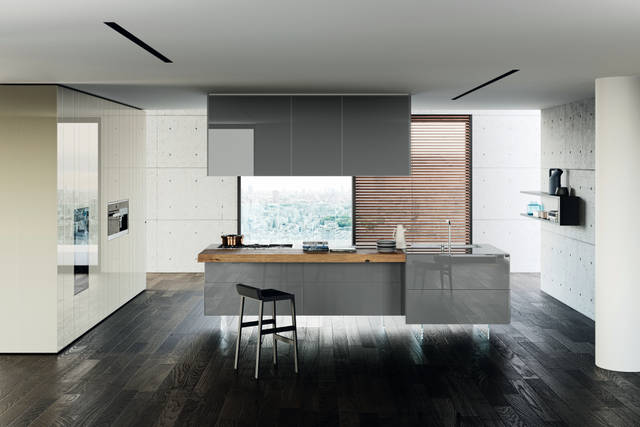 grey polished glass island kitchen | 36e8 Kitchen | LAGO