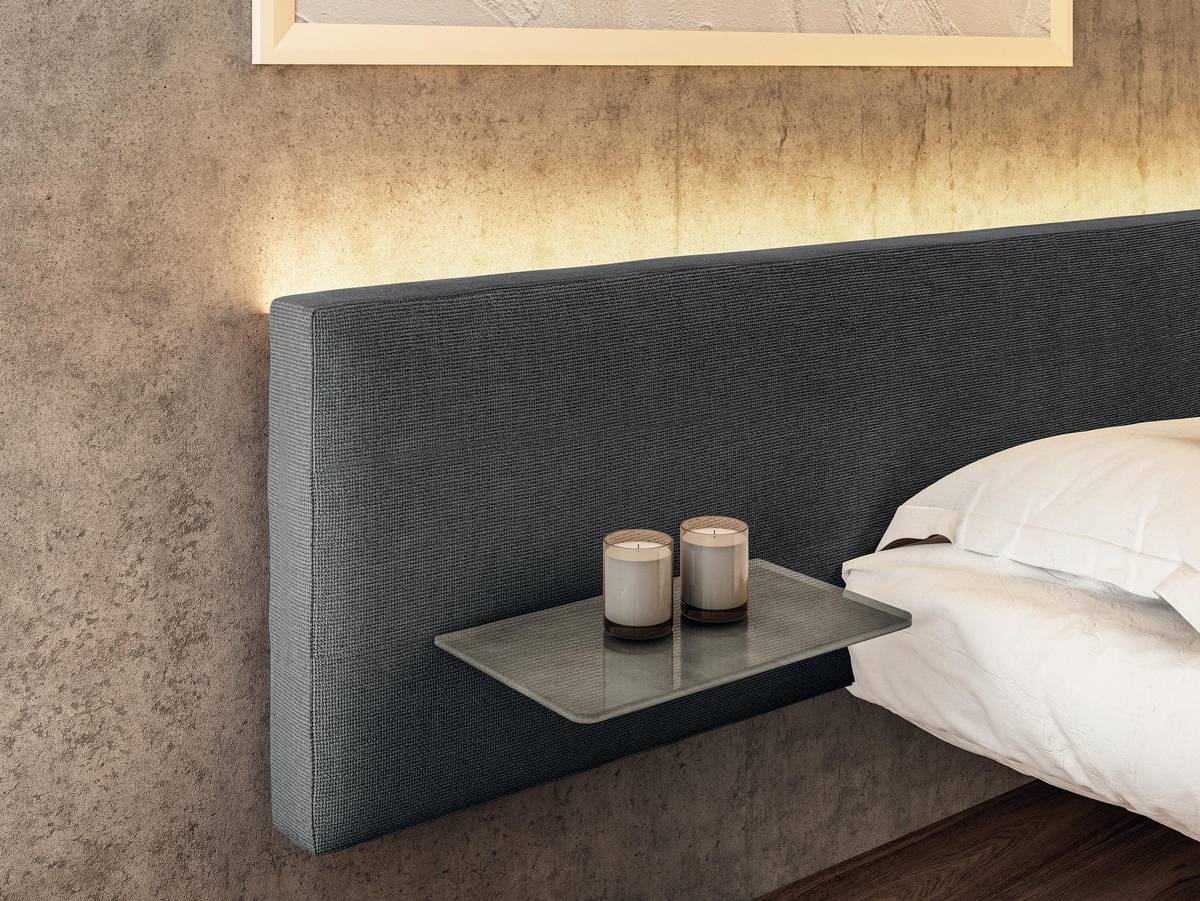 floating bed with horizontal fabric headboard | Fluttua Bed | LAGO floating bed with horizontal fabric headboard | Fluttua Bed | LAGO