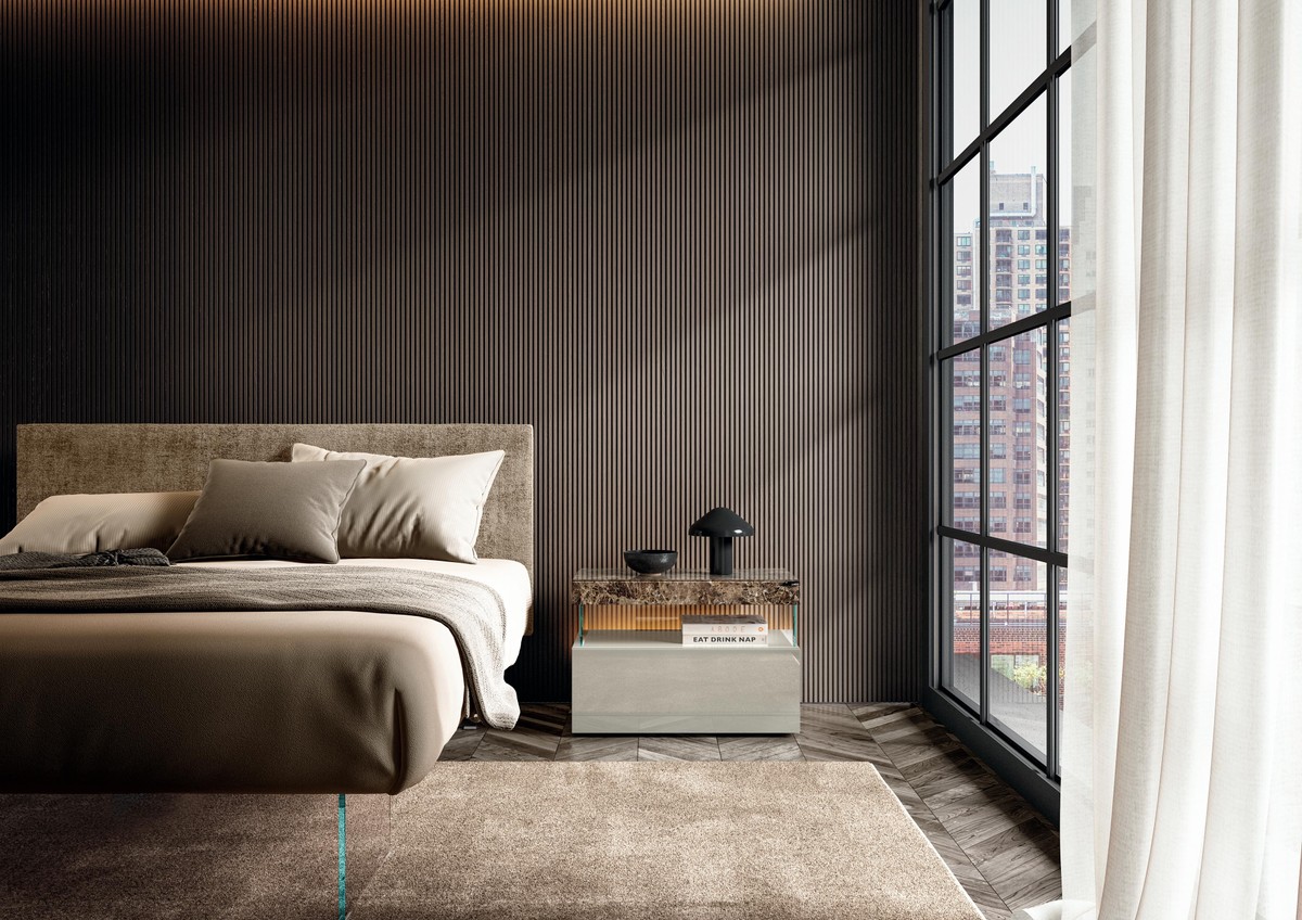 dormitorio contemporáneo con mesilla de noche | Mesita de Noche Air | LAGO