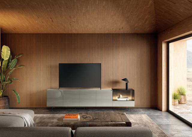 mobile tv moderno grigio con teca in vetro | Mobile Tv 36e8 Glass | LAGO