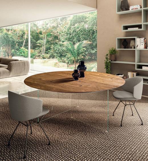 1wood and glass round dining table | Air Slim Round Table | LAGO 1wood and glass round dining table | Air Slim Round Table | LAGO
