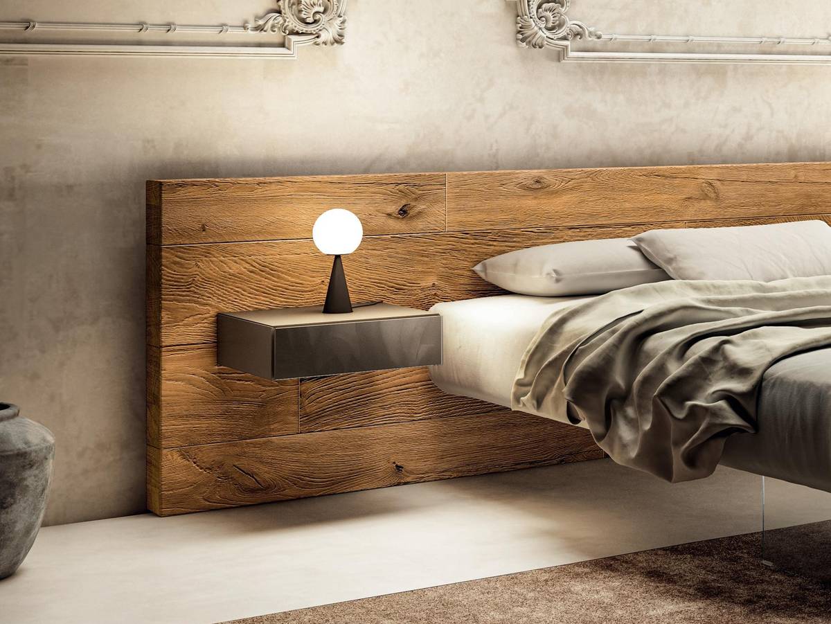 letto sospeso con testiera in legno e comodini integrati | Letto Air | LAGO