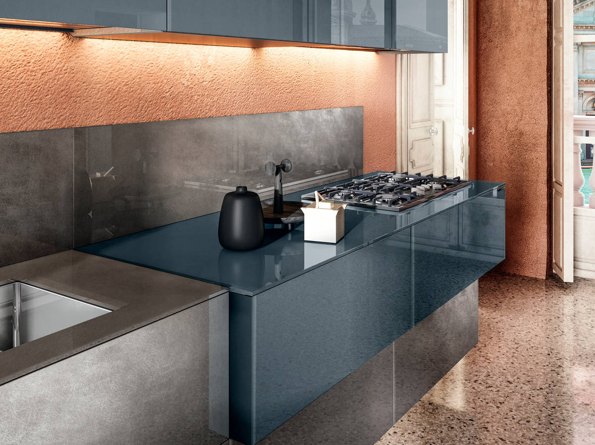 custom floating wall-mounted kitchen | 36e8 Metal XGlass Kitchen | LAGO