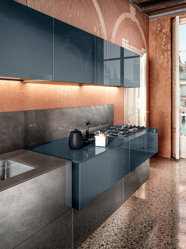 cocina a medida suspendida de pared | Cocina 36e8 Metal XGlass | LAGO