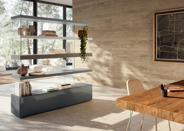 light blue glass floating bookcase | Air Bookshelf | LAGO