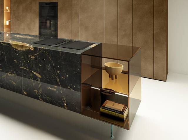 smoked bronze glass and marble kitchen | 36e8 Marble XGlass Kitchen | LAGO