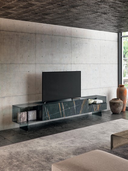 mueble tv moderno en cristal negro | Mueble Tv 36e8 Glass | LAGO