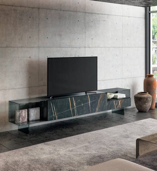 mueble tv moderno en cristal negro | Mueble Tv 36e8 Glass | LAGO