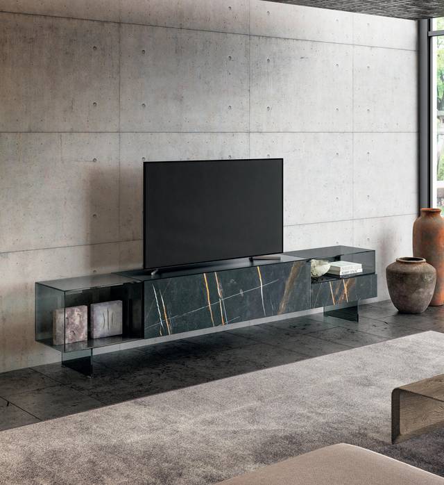 meuble tv moderne en verre noir | Mueble Tv 36e8 Glass | LAGO