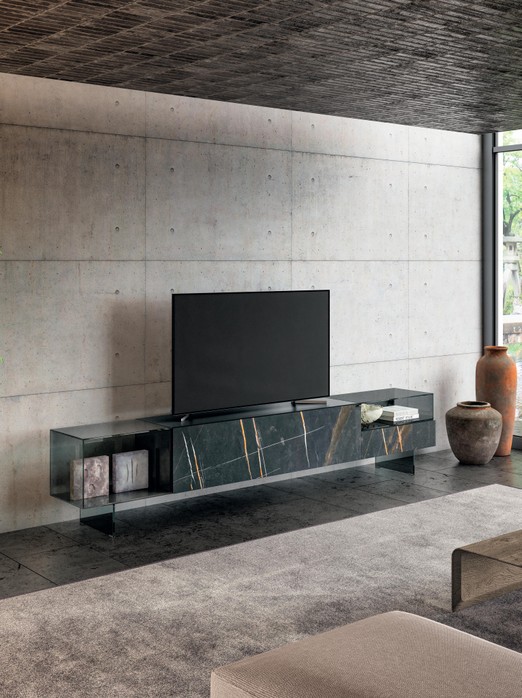 mobile tv moderno in vetro nero | Mobile TV 36e8 Glass | LAGO
