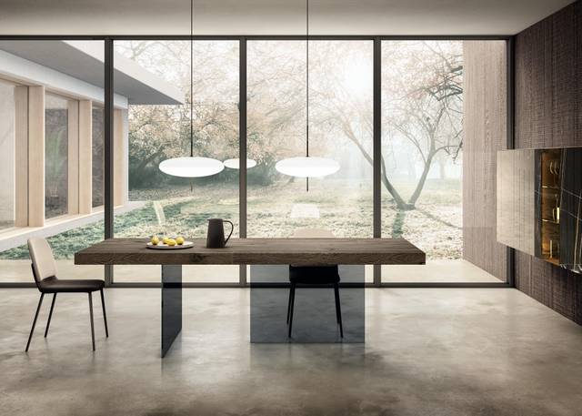 tavolo sospeso in legno e vetro fume | Tavolo Air | LAGO