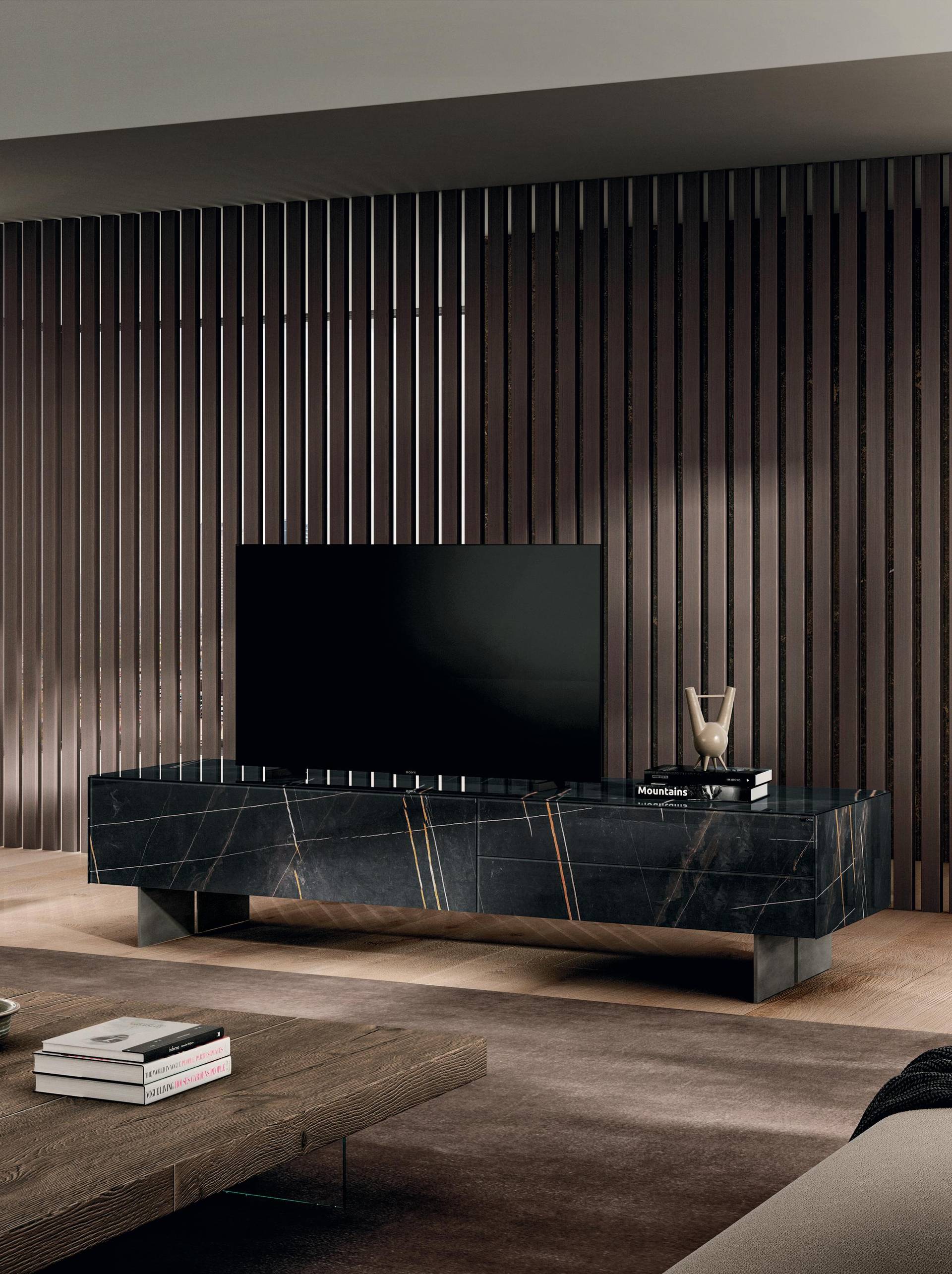 salón con muebles tv de diseño | Mueble Tv Materia | LAGO