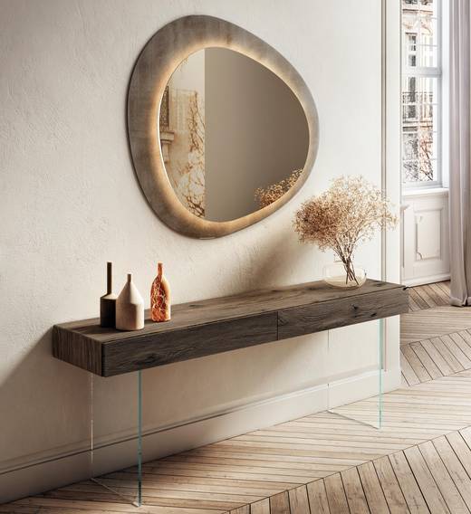 console table with mirror in wood and glass | Console Air | LAGO