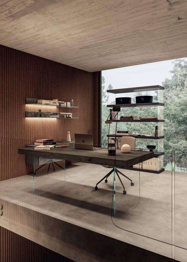 librería suspendida con escritorio en madera | Home Office | LAGO