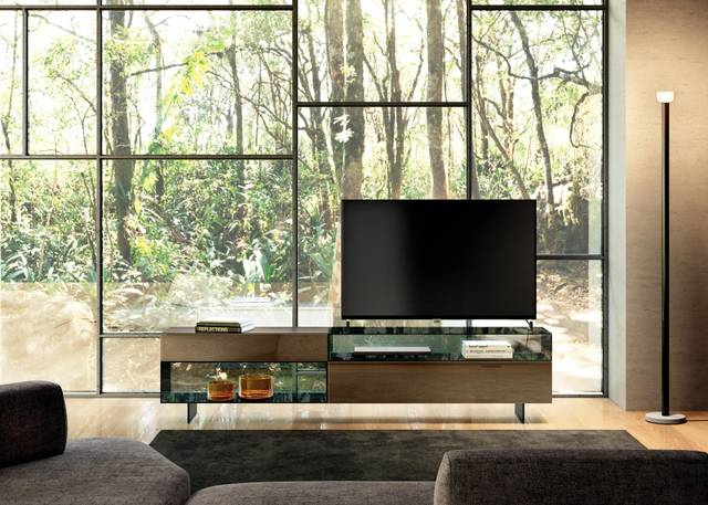 Mueble TV moderno de cristal con vitrinas | Mueble TV 36e8 Glass | LAGO Mueble TV moderno de cristal con vitrinas | Mueble TV 36e8 Glass | LAGO