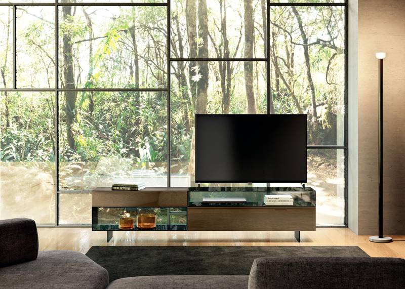 mobile tv moderno in vetro con teche | Mobile Tv 36e8 Glass | LAGO