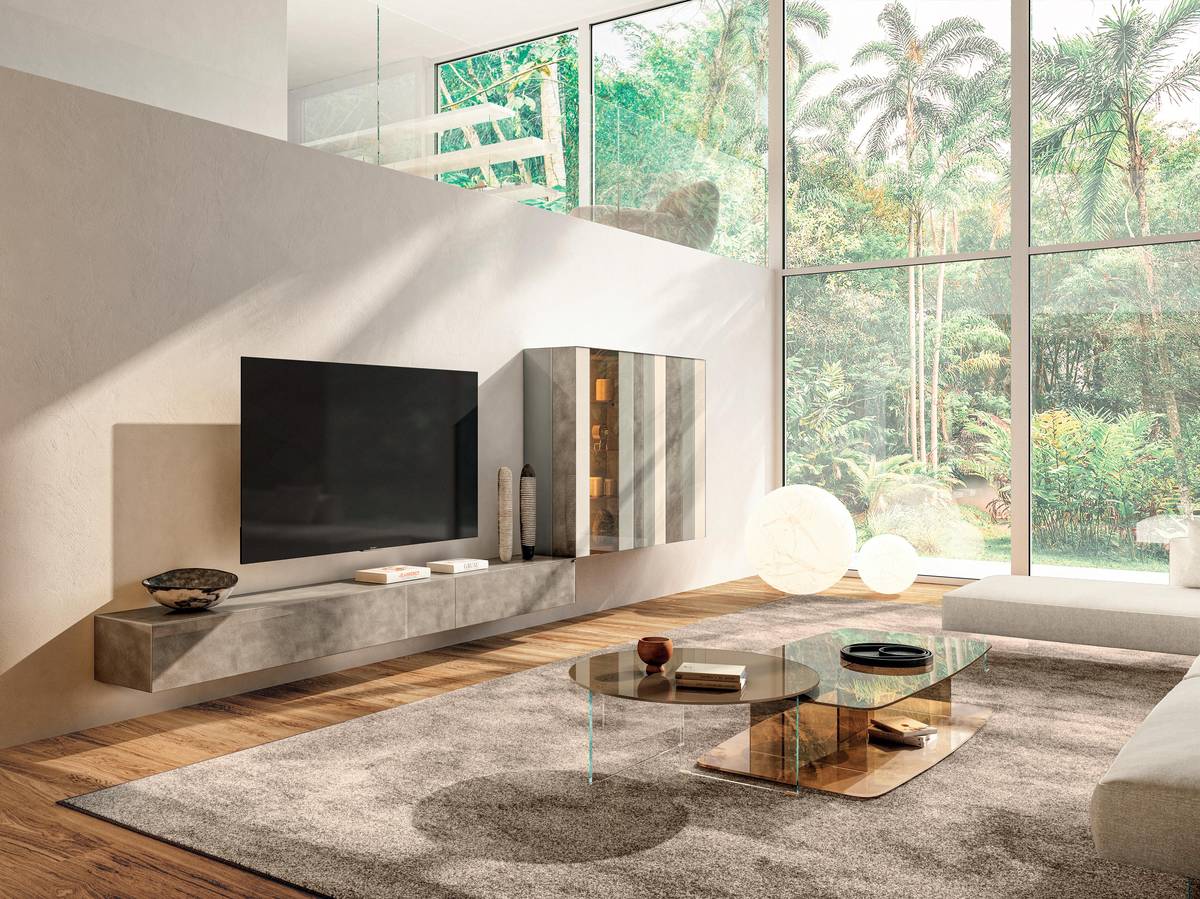 Salon moderne avec meuble mural intégré | Paroi Aménagée N.O.W. | LAGO