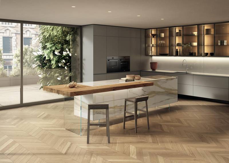 corner kitchen with island and wall cabinets | 36e8 Kitchen | LAGO