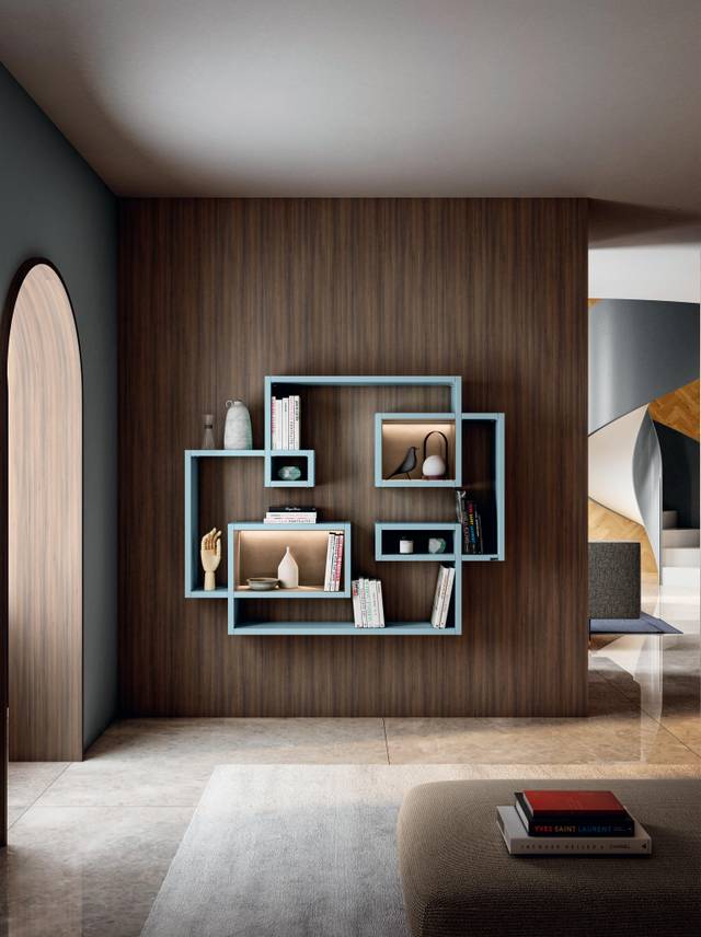 small light blue wall-mounted bookcase | Lagolinea Bookshelf | LAGO small light blue wall-mounted bookcase | Lagolinea Bookshelf | LAGO