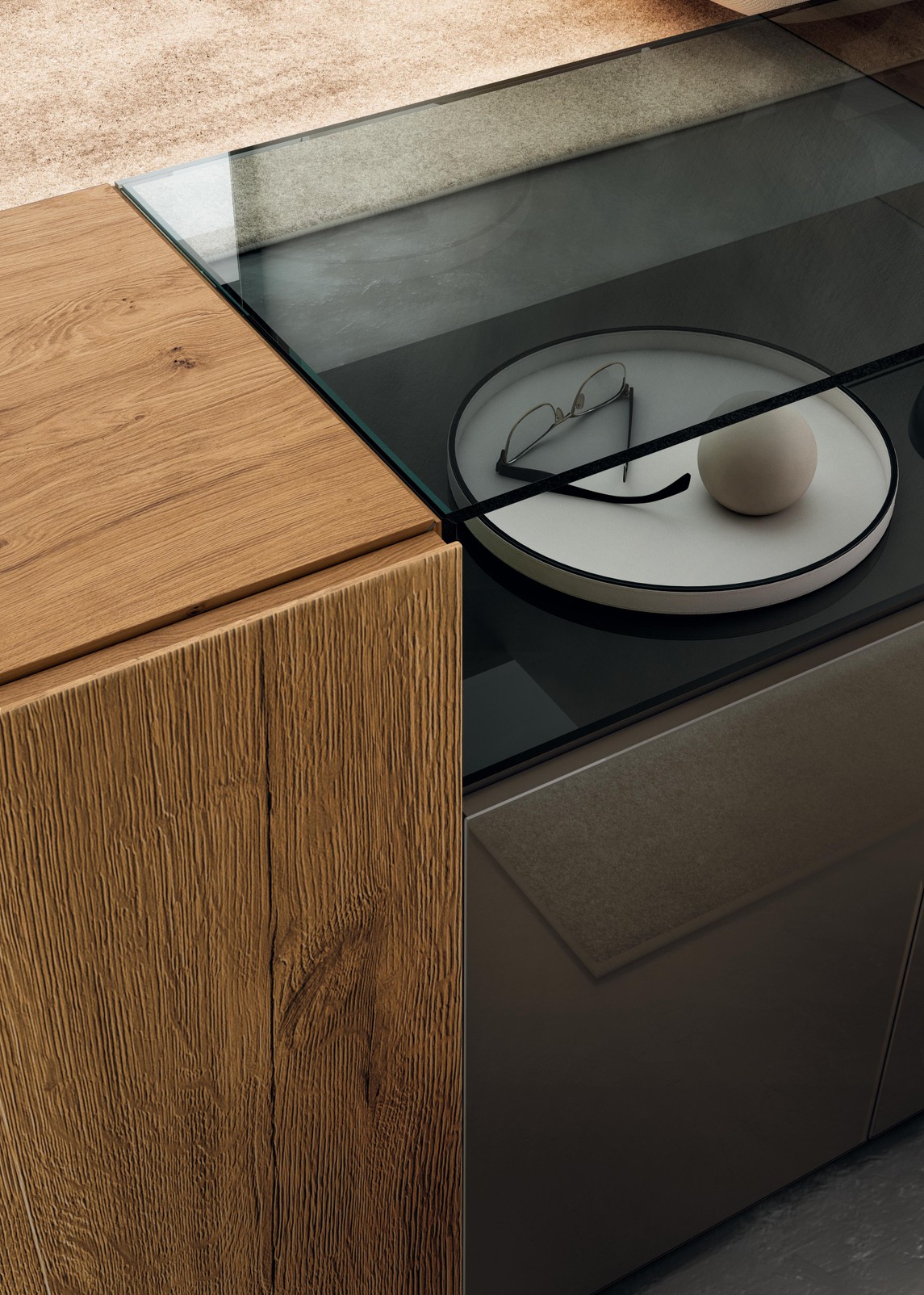 detalle aparador en cristal y madera | Aparador 36e8 Glass | LAGO