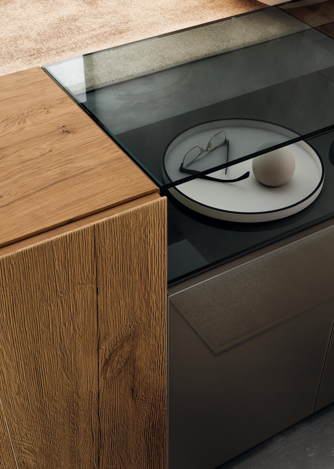 détail buffet en verre et bois | Buffet 36e8 Glass | LAGO