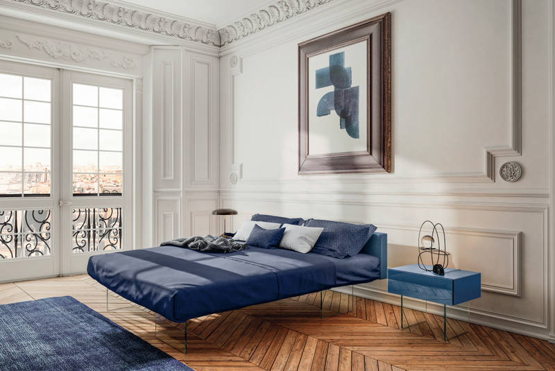 cama moderna cabecera tejido azul | Cama Air | LAGO