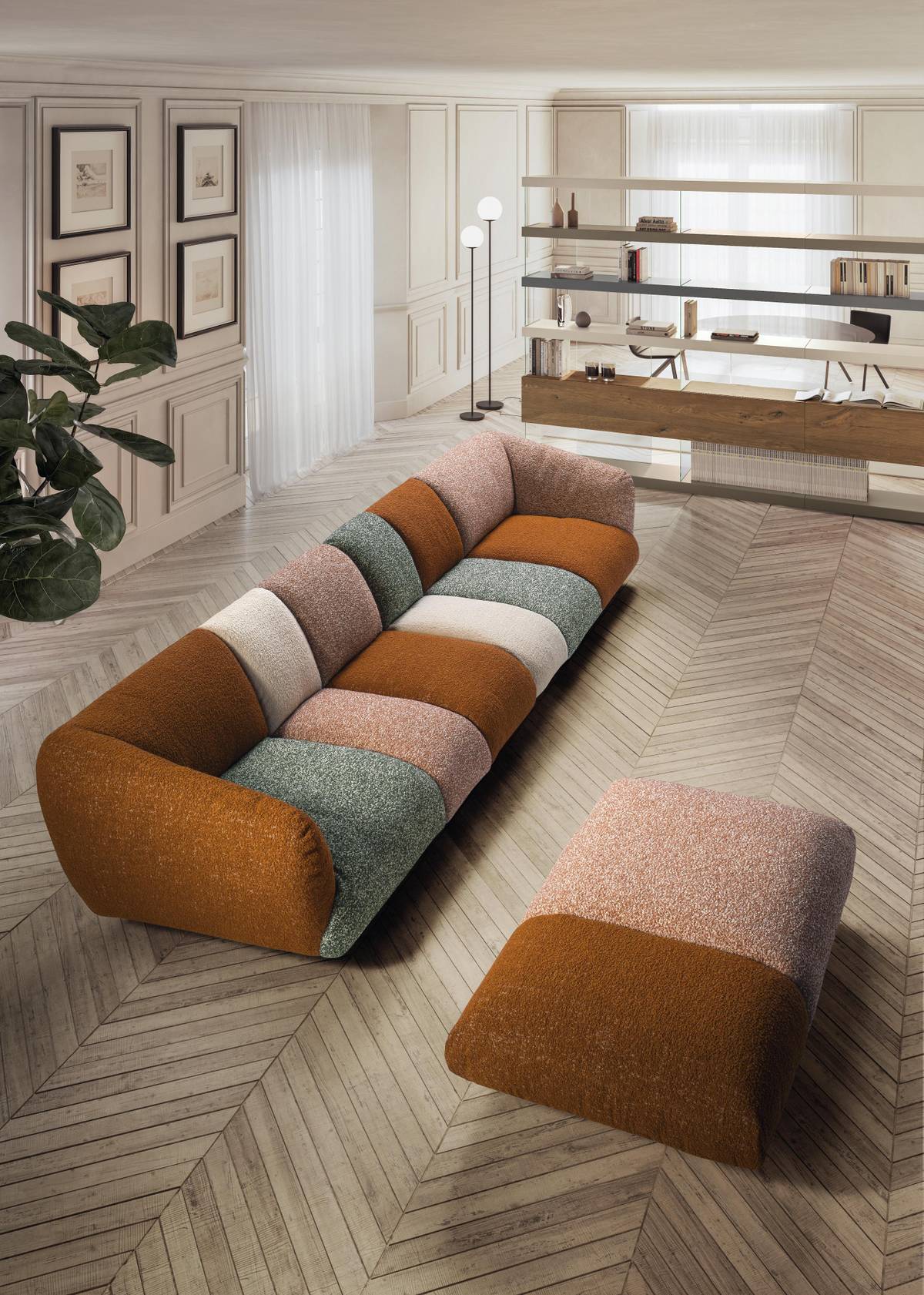 divano lineare arancione con pouf | Divano Not Only White | LAGO divano lineare arancione con pouf | Divano Not Only White | LAGO