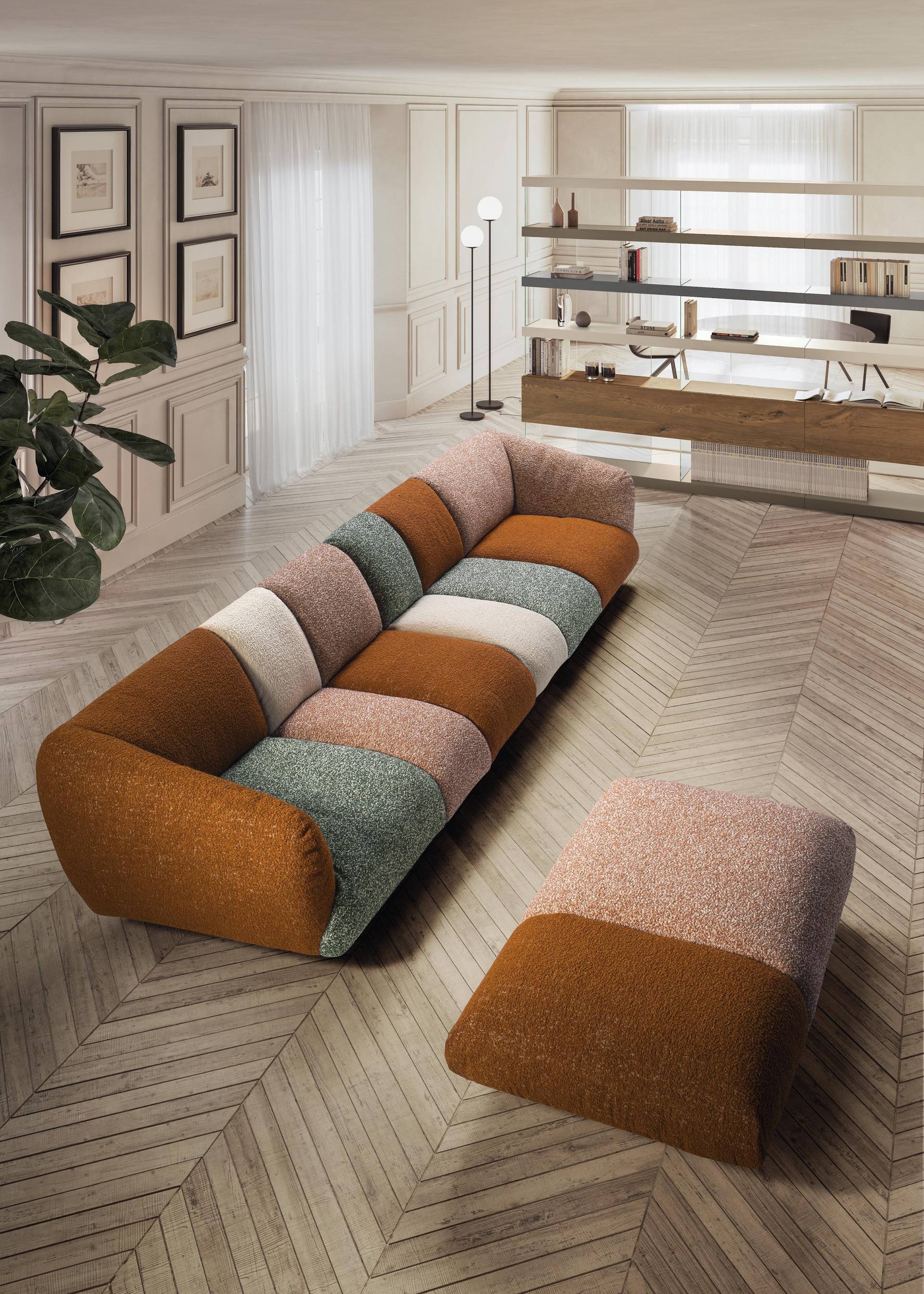 divano lineare arancione con pouf | Divano Not Only White | LAGO