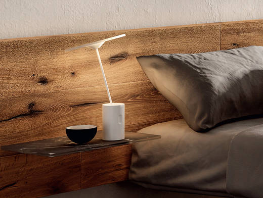 floating bed with wooden headboard | Fluttua Bed | LAGO