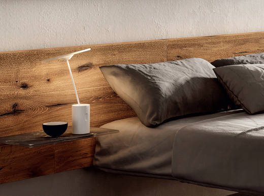 lit suspendu avec tête de lit en bois | Lit Fluttua | LAGO lit suspendu avec tête de lit en bois | Lit Fluttua | LAGO