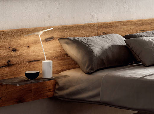 lit suspendu avec tête de lit en bois | Lit Fluttua | LAGO
