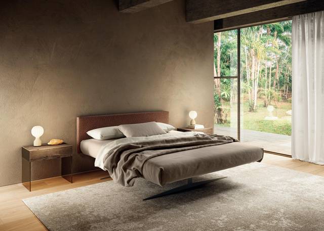 cama doble de diseño con cabecero de tela | Cama Steel | LAGO