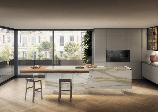 îlot de cuisine avec plan en bois en porte-à-faux | Cuisine 36e8 | LAGO îlot de cuisine avec plan en bois en porte-à-faux | Cuisine 36e8 | LAGO