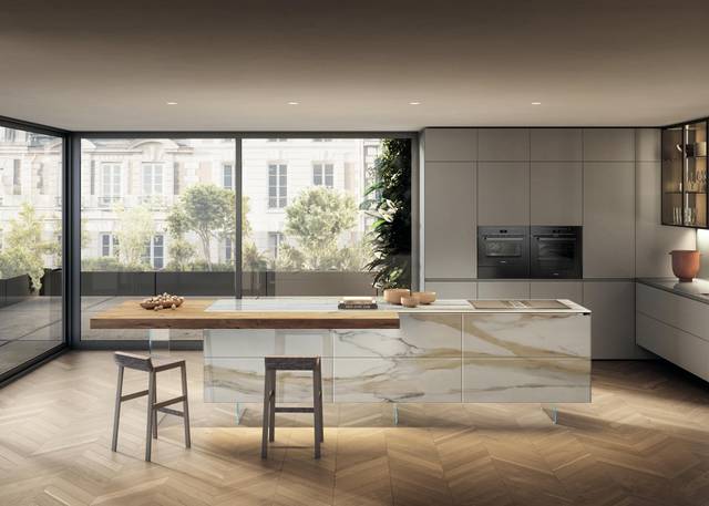 cucina ad isola con top in legno a sbalzo | Cucina 36e8 | LAGO cucina ad isola con top in legno a sbalzo | Cucina 36e8 | LAGO