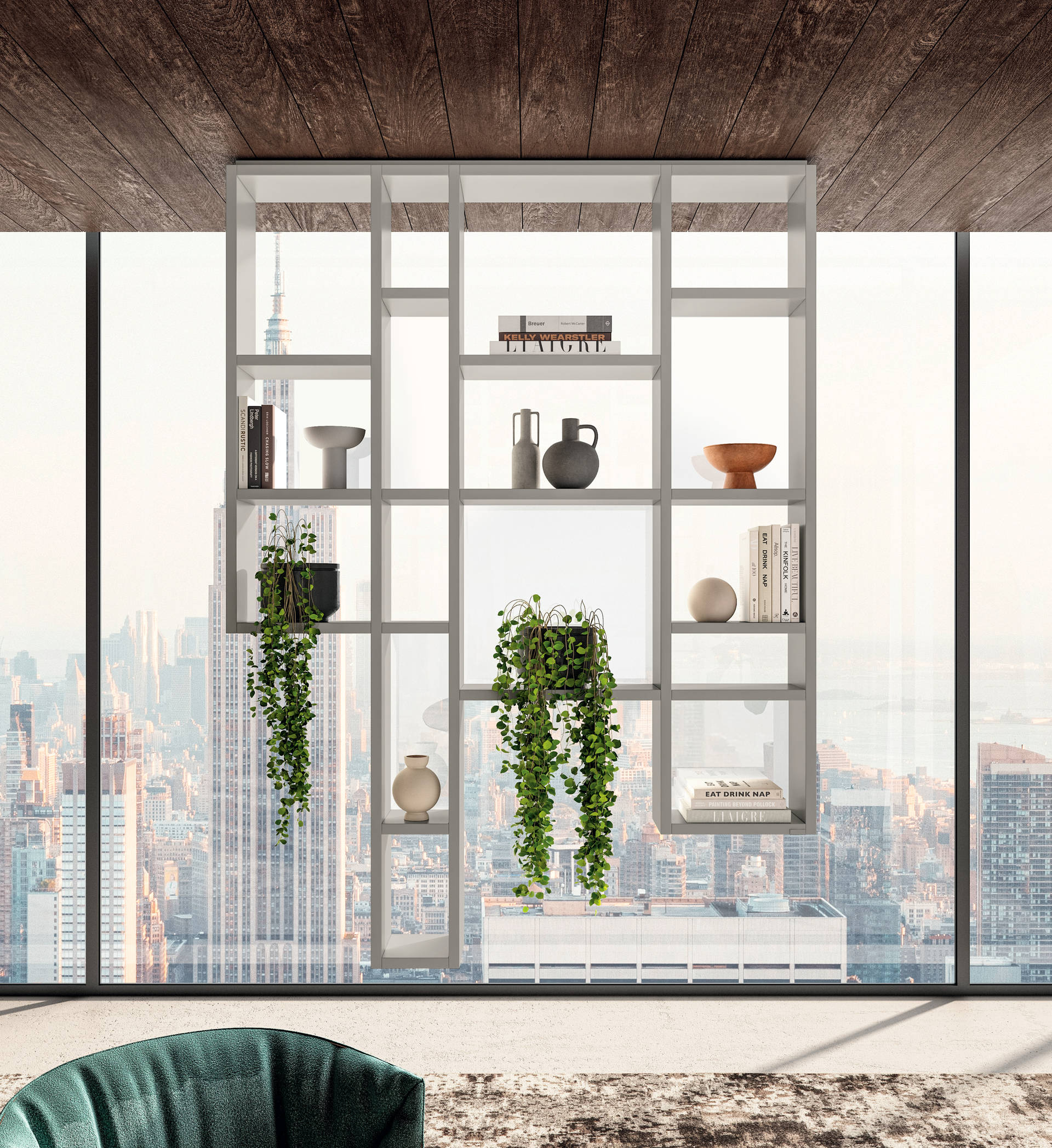 white hanging bookcase for living room | Weightless 30mm Bookshelf | LAGO