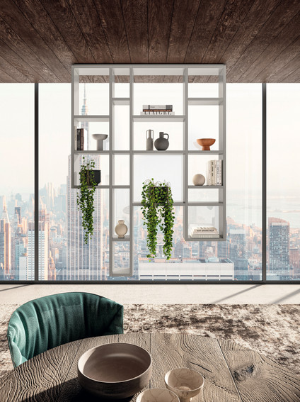 white hanging bookcase for living room | Weightless 30mm Bookshelf | LAGO