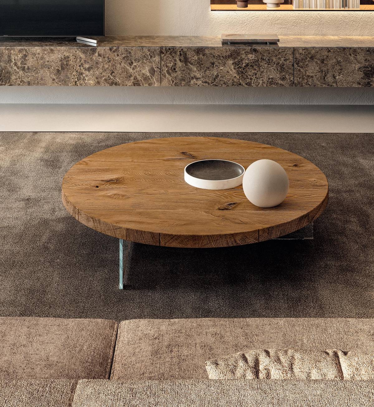 round wood and glass coffee table for living room | Air Round Coffee Table | LAGO round wood and glass coffee table for living room | Air Round Coffee Table | LAGO