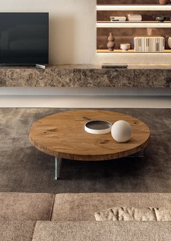 Mesa de centro redonda de madera y cristal para salón | Mesita Redonda Air | LAGO
