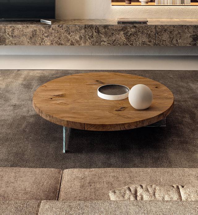 Mesa de centro redonda de madera y cristal para salón | Mesita Redonda Air | LAGO Mesa de centro redonda de madera y cristal para salón | Mesita Redonda Air | LAGO