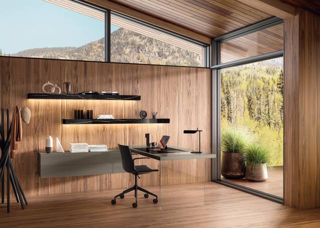 bureau d’angle avec élément de rangement et étagères | Home Office | LAGO
