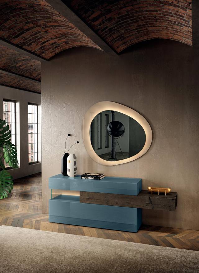 comò camera da letto in vetro blu e legno | Comò 36e8 | LAGO comò camera da letto in vetro blu e legno | Comò 36e8 | LAGO
