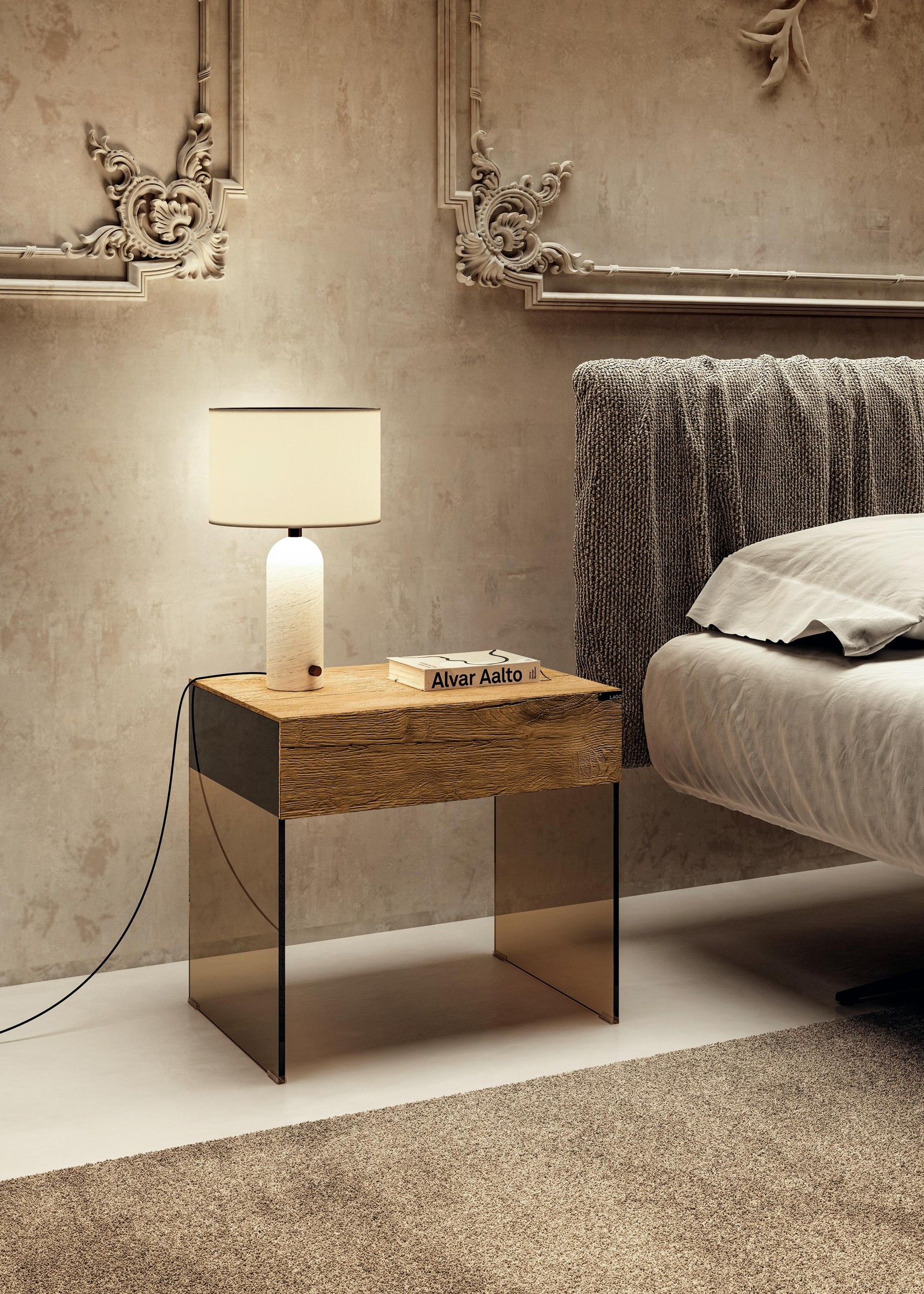 Wood Nightstand Glass Legs: Class Bedside Tables | LAGO
