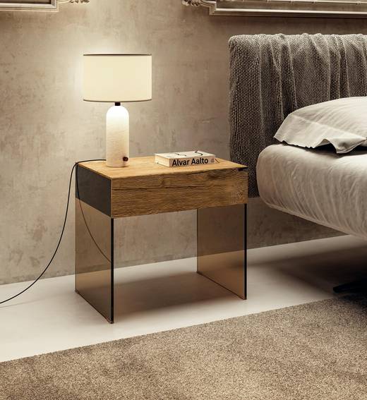 design bedside table in wood and glass | Class Bedside Table | LAGO