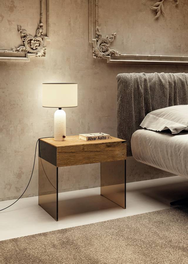 design bedside table in wood and glass | Class Bedside Table | LAGO