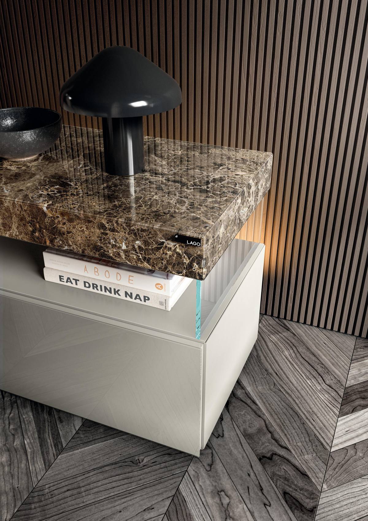 bedside table detail with drawers | Air Bedside Table | LAGO