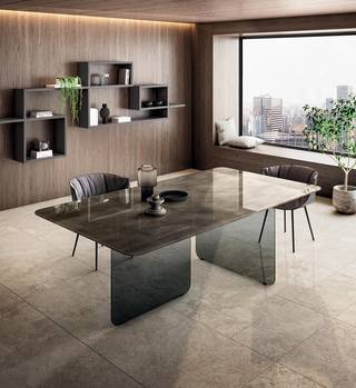 mesa de cristal con forma de diseño moderno | Mesa Air Soft | LAGO