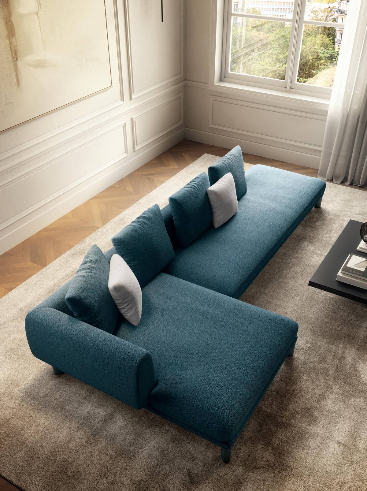 blue fabric sofa with peninsula | Altana Sofa | LAGO