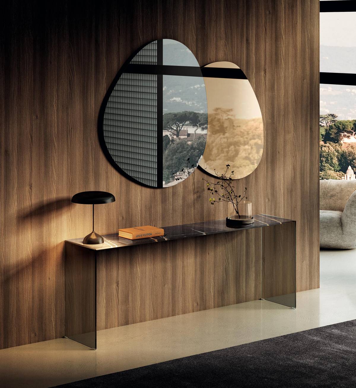 Consola moderna de cristal con espejo | Consola Fine | LAGO Consola moderna de cristal con espejo | Consola Fine | LAGO